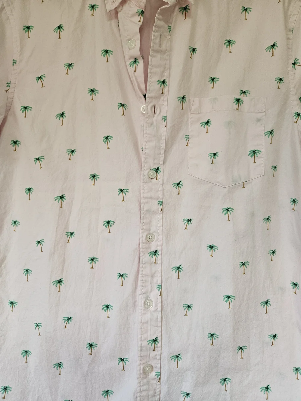 J. Crew Light Pink Short-Sleeve Button-Down with Green Palm Print